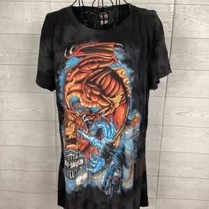 Harley-Davidson Black Tee with Fiery Dragon Design
